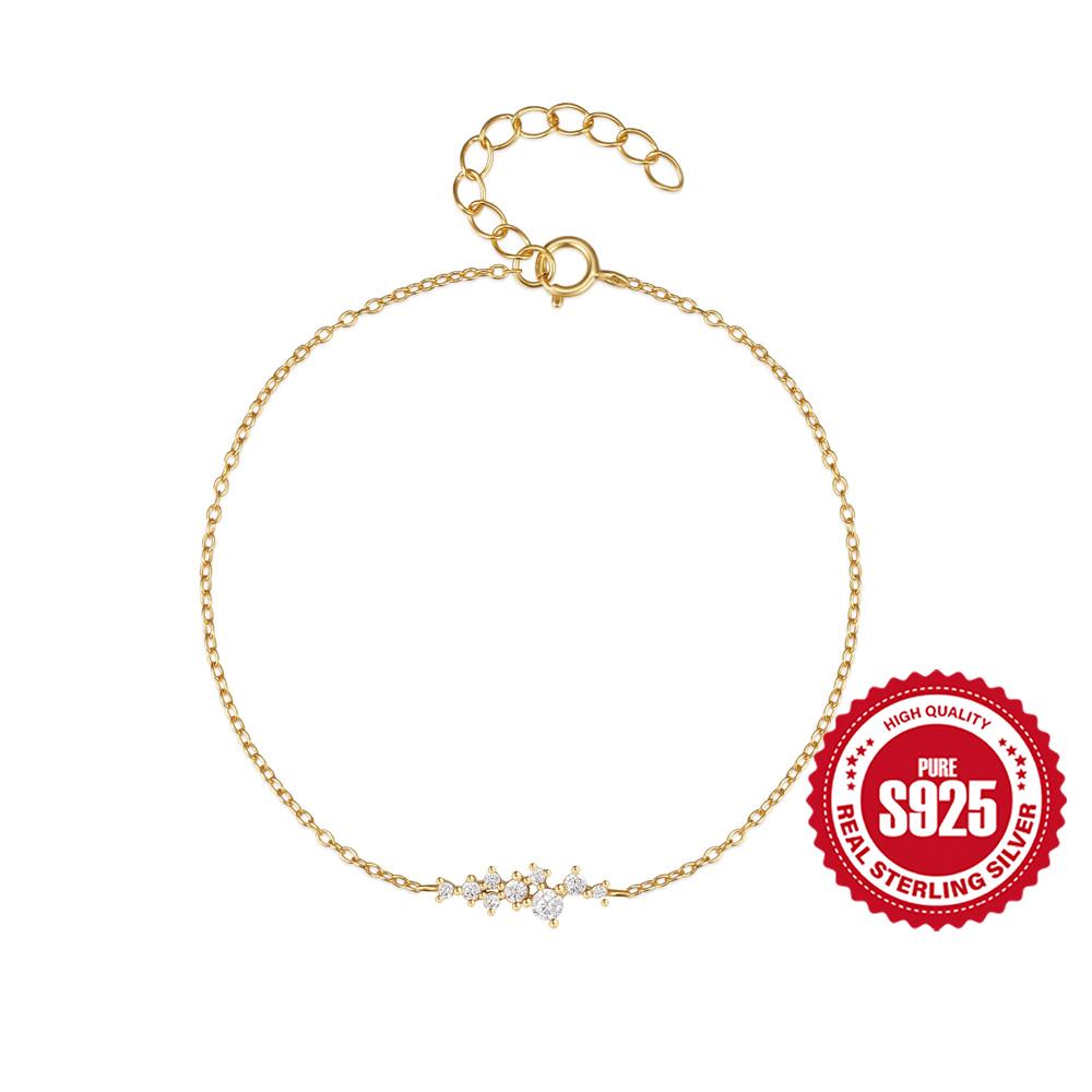 CANNER Real S925 Silver Mini Zircon Flower Pendant Bracelet Chain for Women's Fine Jewelry Gifts Gold Bracelets Bangles