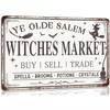Tin Sign RYE OLEDE Witches Market Vintage Halloween Metal Wall Art for Home Bar Pub Garage Decor Buy Sell Trade Spells Brews Pot