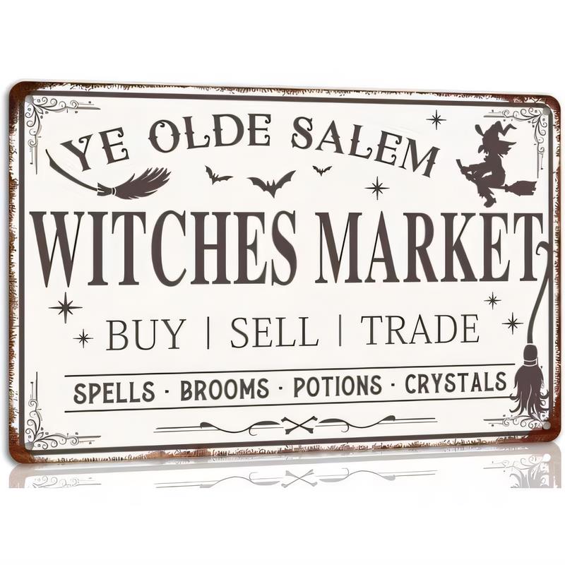 Tin Sign RYE OLEDE Witches Market Vintage Halloween Metal Wall Art for Home Bar Pub Garage Decor Buy Sell Trade Spells Brews Pot
