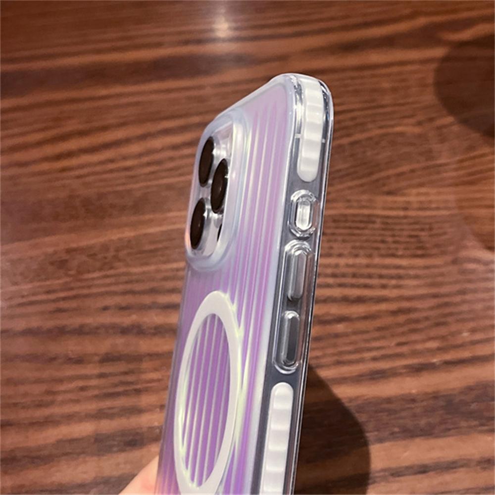 Luxury Aurora Laser Gradient Stripes Magnetic For Magsafe Case For iPhone 17 15 14 13 16 Pro Max Plus Wireless Charging Cover
