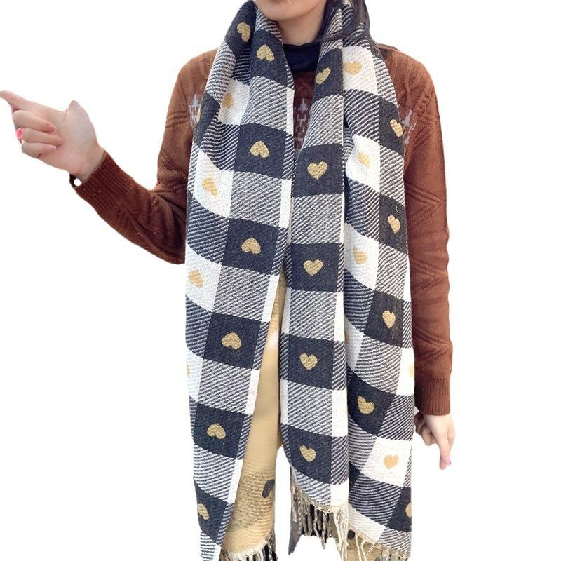 Autumn and winter scarves women's double-sided cashmere plaid love thickened high-end scarf versatile warm shawl factory