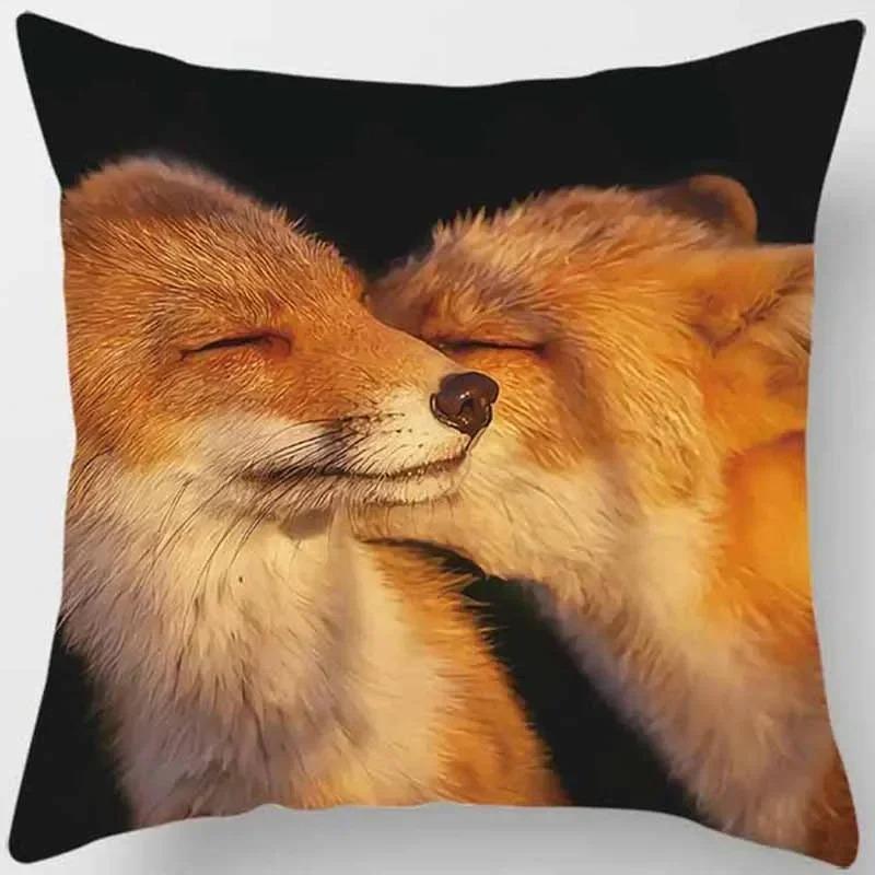 Fox Pattern Decorative Pillow Cover Car Sofa Square Cushion Pillow Cover