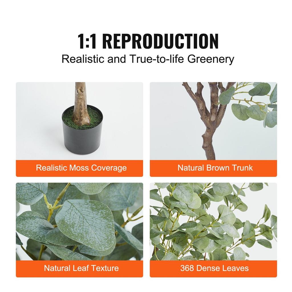Artificial Eucalyptus Tree, 1.8 m Tall Faux Plant, Secure PE Material & Anti-Tip Tilt Protection Low-Maintenance Plant, Lifelike Green Fake Potted