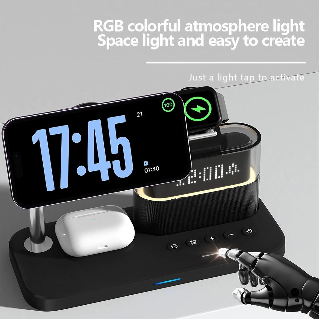 Magnetic Wireless Charger 15W 5-in-1 Wireless Charger Clock Wireless Charger for IPhone IWatch Ultra AirPods Samsung