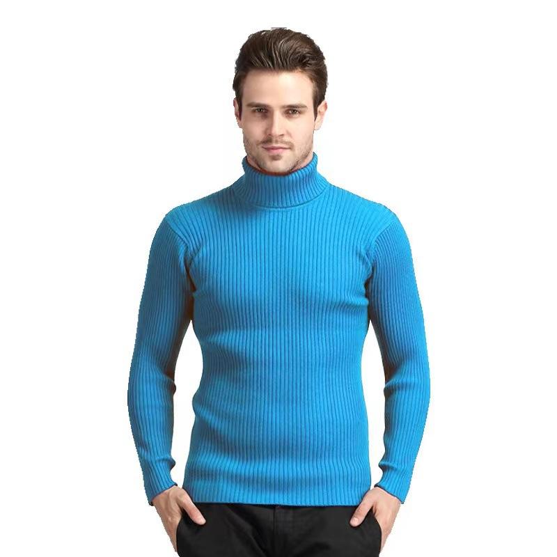 Men's High Neck Sweater Pullover Knitted Warm Casual Men Clothing Knitted Sweater Men