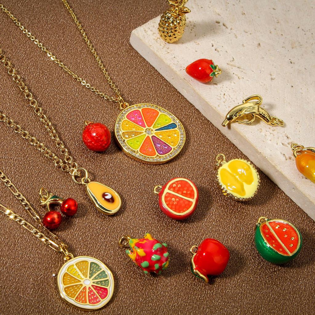 1PC 3D Brass Charms Fruit Banana Watermelon Pendant 18K Gold Plated Strawberry Lemon Enamel Charms For Necklace Jewelry Making