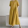 Abito da Donna Primavera Estate Cotone-Lino Ampio Girocollo alla Moda Taglie Forti Manica Corta Casual Comodo Lungo