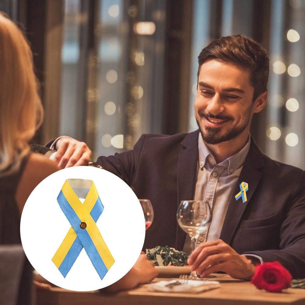 Ukraine Awareness Ribbon Pins Ukraine Flag Pin Ukrainian Pin Satin Blue and Yellow Ribbon Shaped Pin Ukraine Gifts