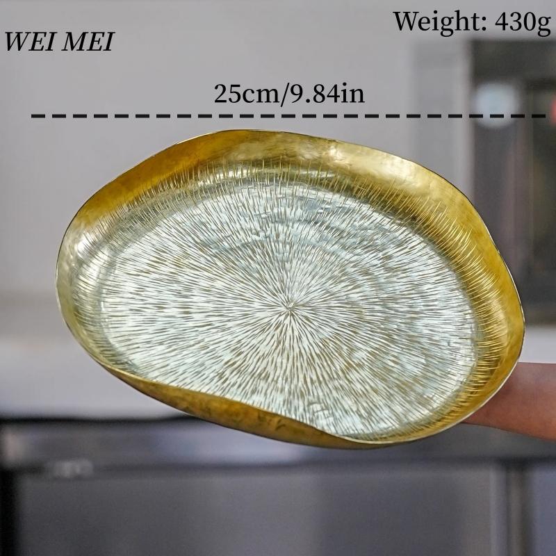 Handcrafted Vintage Brass Fruit Plate,Multi-Functional Irregular Shape Coffee Cup Tray Home Cheese Food Plate,Table Tableware