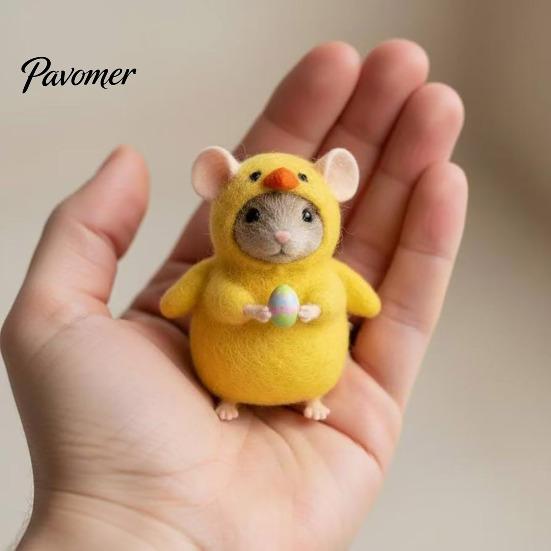 Compact Decorative Mice Needle Felted Mouse Easter Mini Ornaments Handmade Wool Figurine with Felt Egg/Chick for Tiered Tray Tabletop Spring