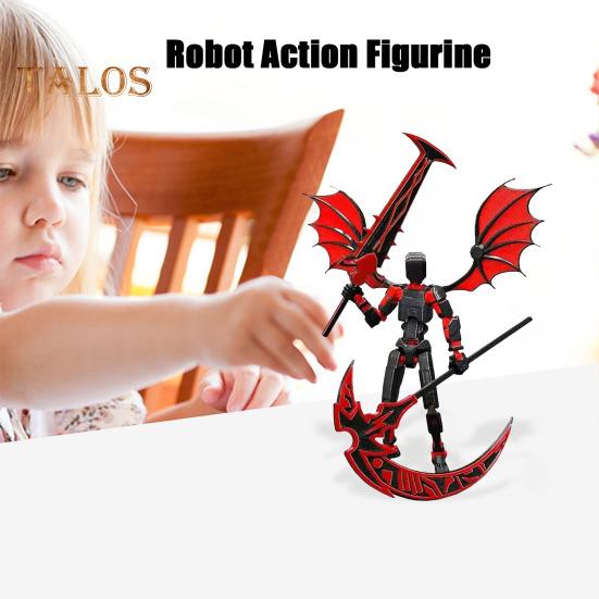 Devil Robot Action Figure with Wing Weapon Accessory Movable Joints 3D Printed Robot Model Toy Stress Relief Articulated Dummy Figurine Decoration