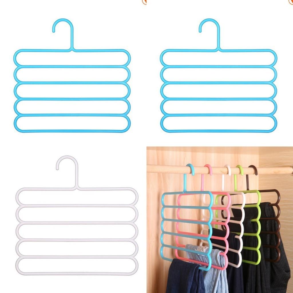 New Multi-functional Five-layer Pants Rack Clothes Hanger Candy-colored Plastic Hanger For Storage And Organization