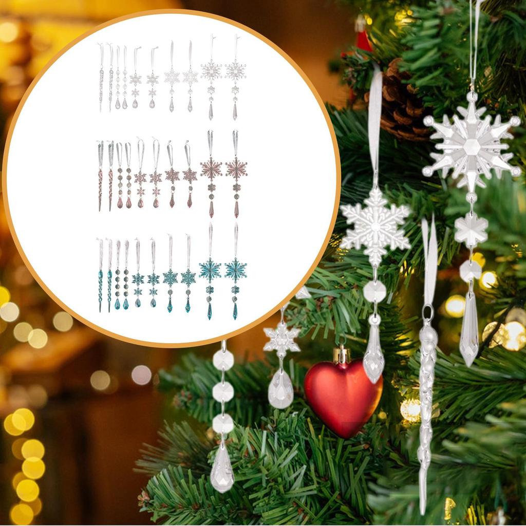 Polyacrylate Snowflakes Icicles Ornaments DIY Drop Pendants for Christmas Tree Charm Seasonal Home Decoration