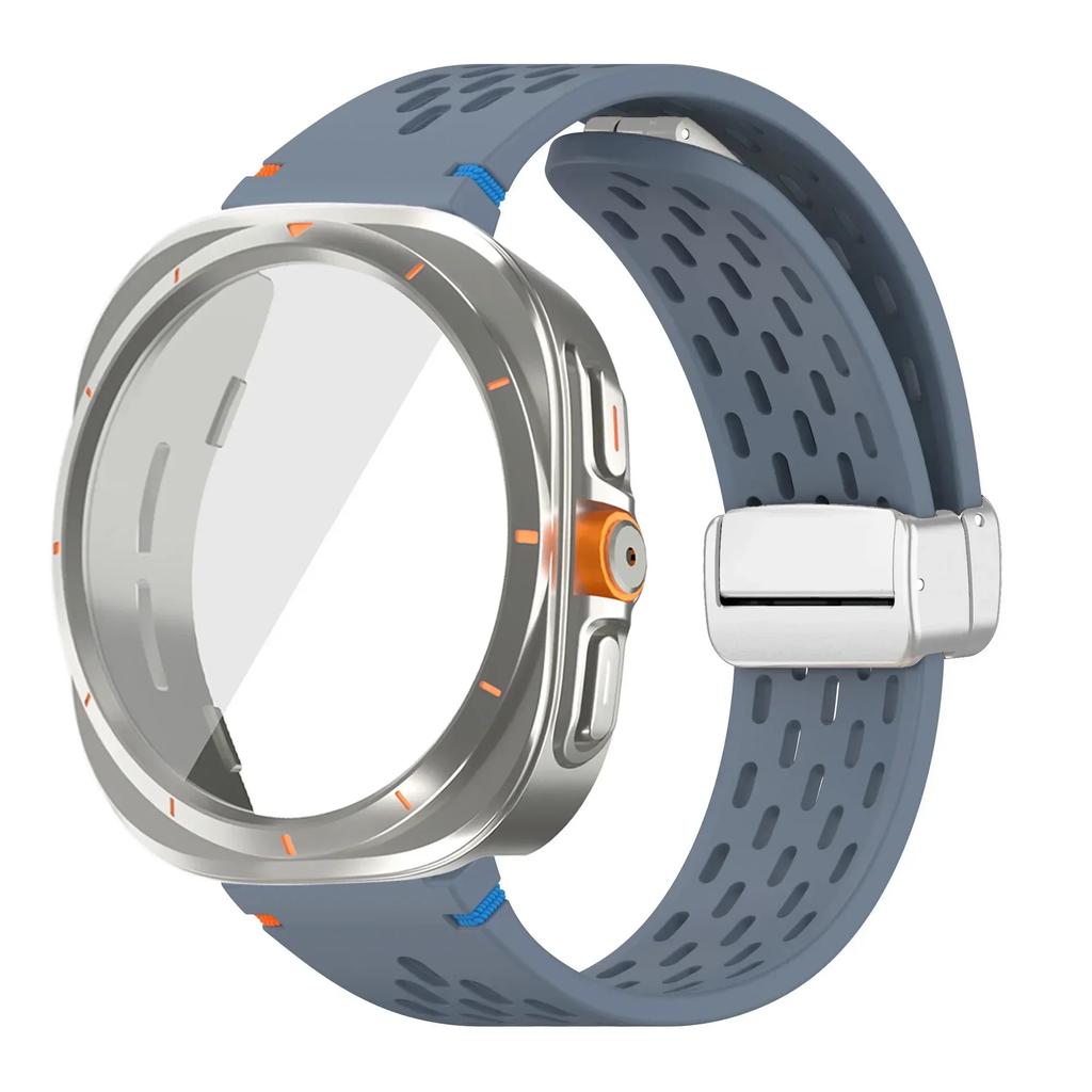 Case+Strap for Samsung Galaxy Watch 7 6 40mm 44mm Silicone Magnetic buckle Band Change To Ultra  Tempered Glass Screen Protector