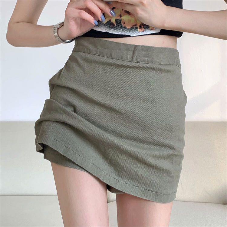 High Waist Versatile Skirt Women's Summer Thin Spice Girl Hip-wrapped Short Skirt Anti-light A-word Culottes High Waist Green Asymmetric Wrap Skort