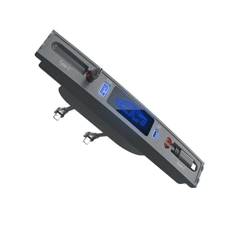 

Retractable Cable Center Console Expansion Dock With 27W Fast Charging And Auto Retract For Electric Vehicles