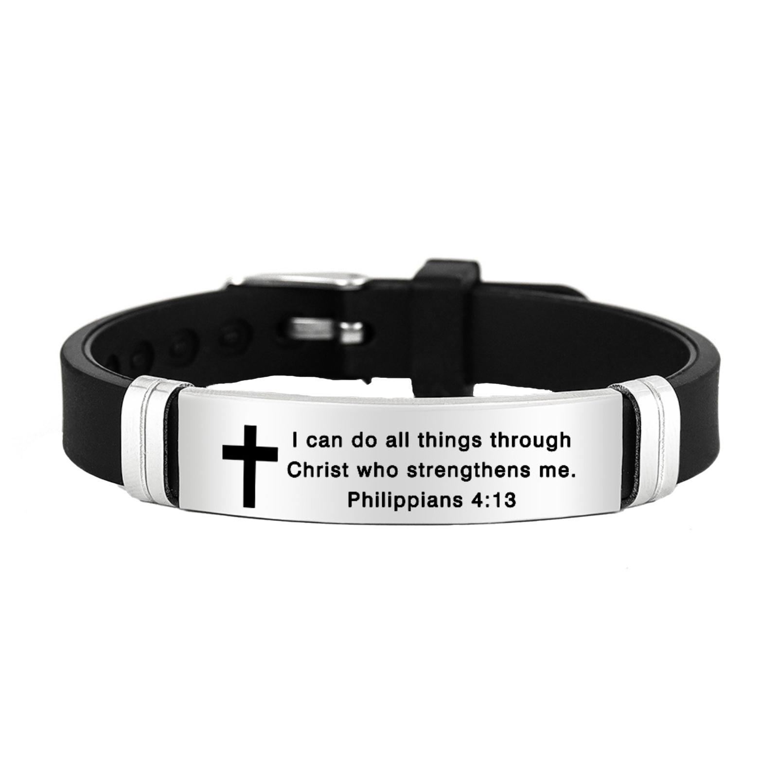 

Bible Inspirational Words Family Friendship Bracelet Bracelet Stainless Steel Adjustable Silicone Bracelet One Size чорний