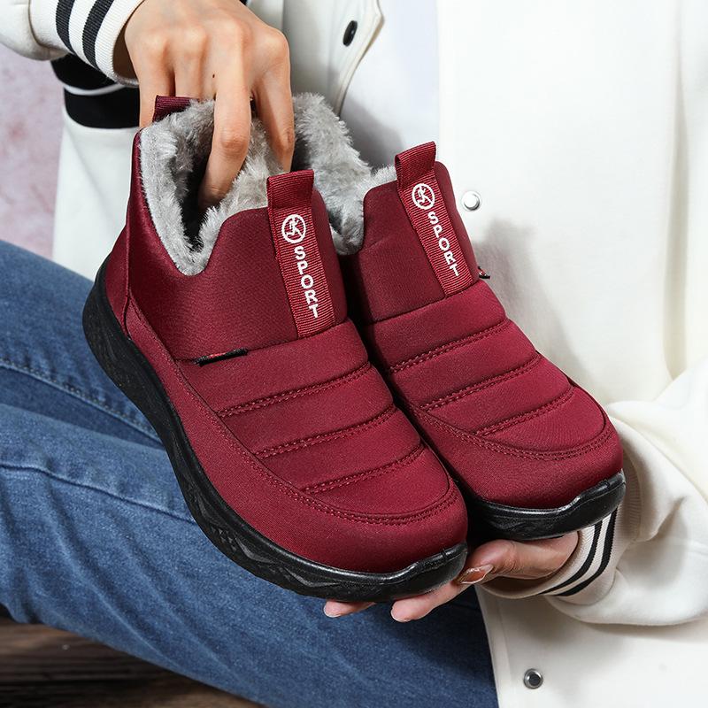 Winter New Women's Cotton Boots, Snow Covered Plush, Thickened, Warm Flat Bottom, Anti Slip Women's Shoes