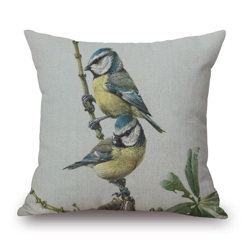 Vintage Bird Linocut Macaw Parrot Painting Cushion Covers Flower Garland Pillowcase for Sofa