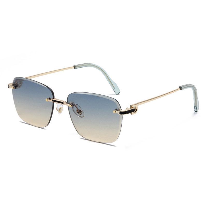 HBK Trend Rimless Square Sunglasses Custom Designer Metal Frame in Blue for Men and Women High Quality Unisex Fashion Glasses