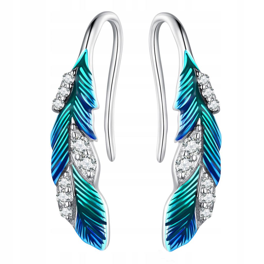 Earrings Colorful Feather S925 Peacock Zircons Feathers Crystals Bird