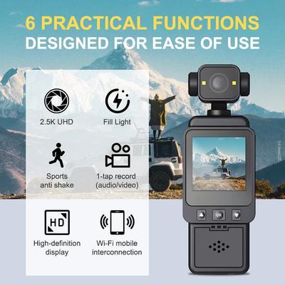FHD 2.5KPocket Recorder: Ultra-Compact & Wearable 180° Rotatable Night Vision Lens, Loop Recording - Ideal For Travel, Sports