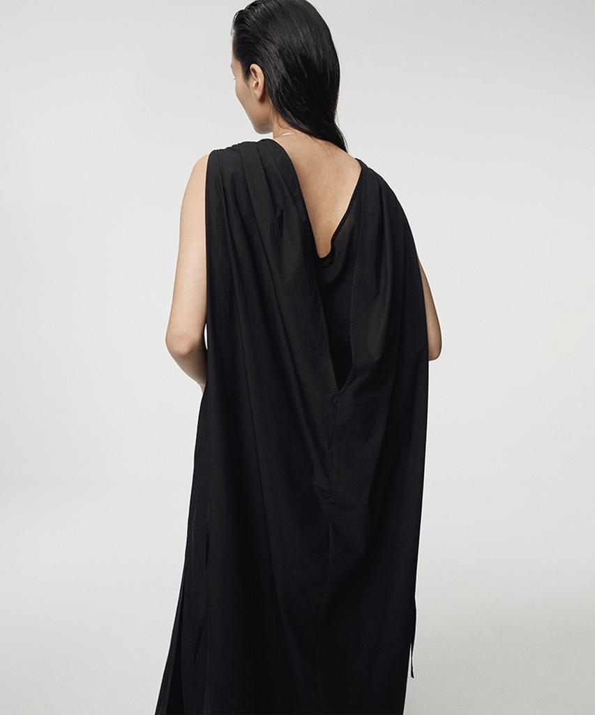 Umamung Lightweight Cotton Layered Dress_Black