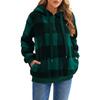 Plush Jacket Long Sleeved Hooded Plaid Plush, Women's Hoodie Jacket