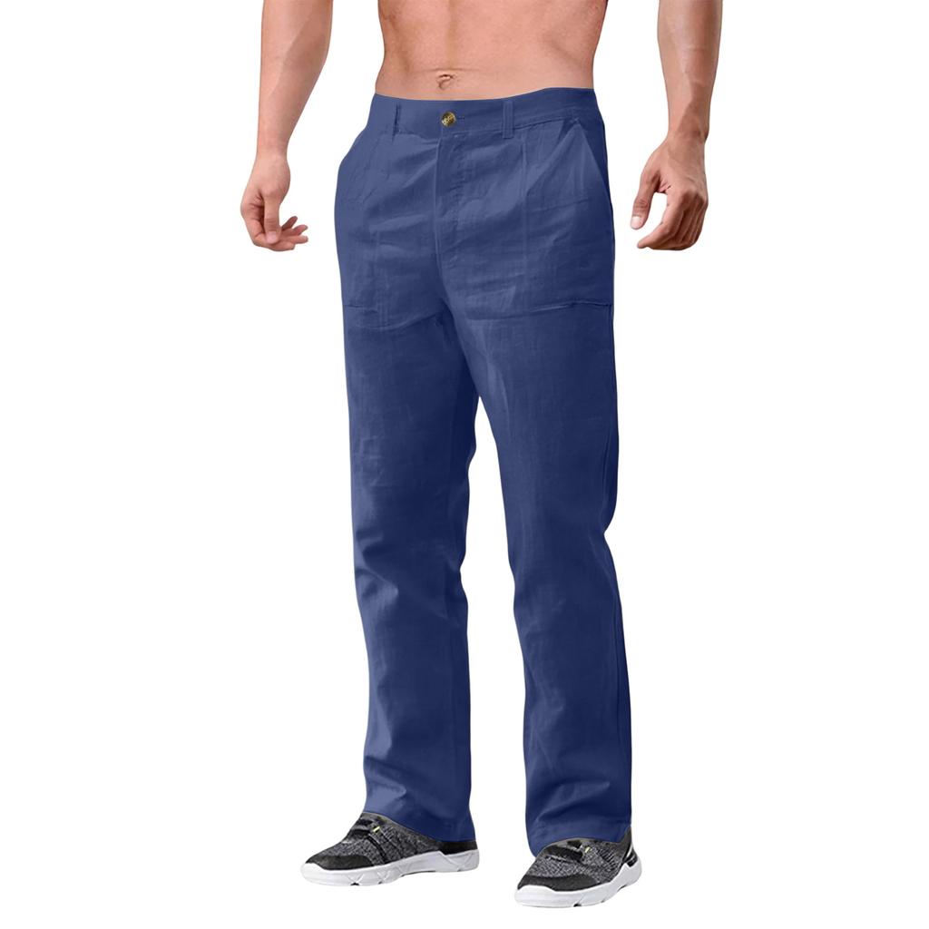Men's Cotton And Linen Color Casual Trousers Long Pants