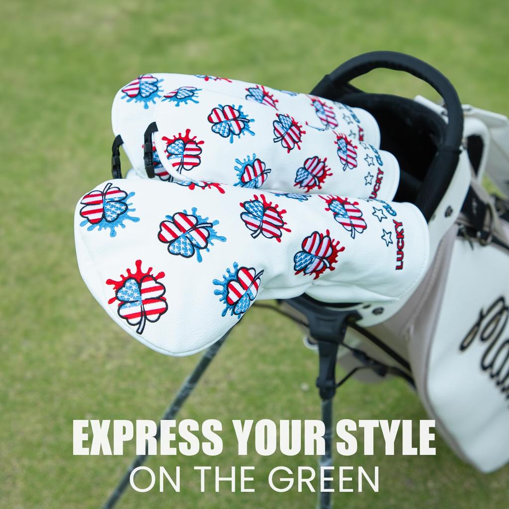 Lucky Clover Goblet Golf Aliennana Golf Wood Covers for Driver Fairway Wood and Utility Cover for Premium Embroidered PU Leather Cover for Headcovers,