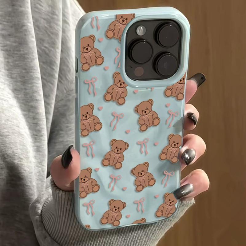 Sweet Heart-Shaped Cute Cartoon Pattern Phone Case For IPhone 17 16 15 14 13 12 11 Pro Max Plus Air Candy Color Protective Cover iphone 15