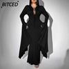Fashion Summer Spring Solid Color Print Long Sleeve V-Neck Casual Dresses