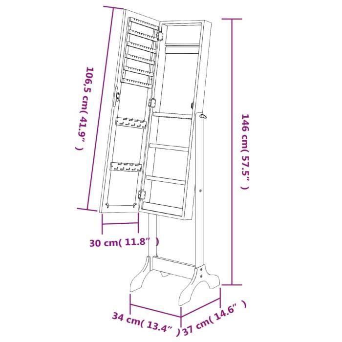 VidaXL Miroir sur pied noir 34x37x146 cm 351764