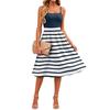 Sleeveless Adjustable Strap Dress with Pockets Casual Striped Print Midi Dress for Women Summer Everyday Wear