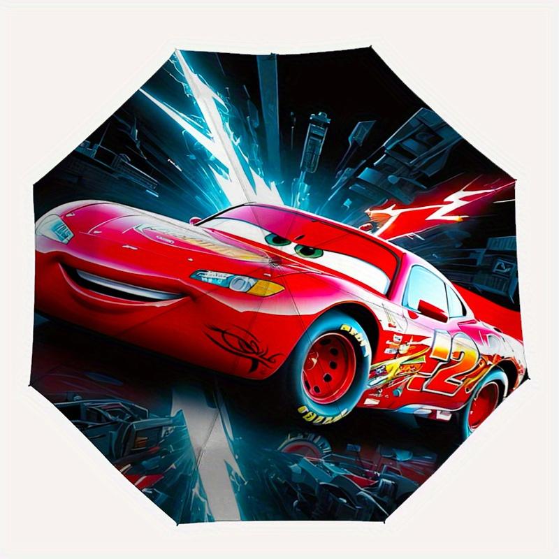 Parapluie Thème Lightning McQueen, Cars Entièrement automatique 8 baleines structure en fer durable, design compact à trois plis, parfait comme cadeau, parapluie de voyage