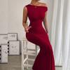 2026 European and American Cross-border Women's Mermaid Dress Bestseller: Sexy Sleeveless Dress with Asymmetrical Shoulder Neck and Waist Pleats