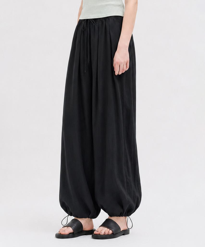 CAMINO Linen Harem Elastic Pants Black