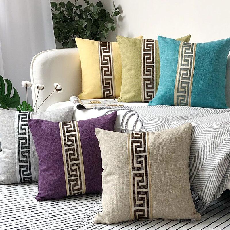 New Modern European Style Plaid Striped Linen Solid Color Pillowcase Office Home Sofa Cushion Cover Core