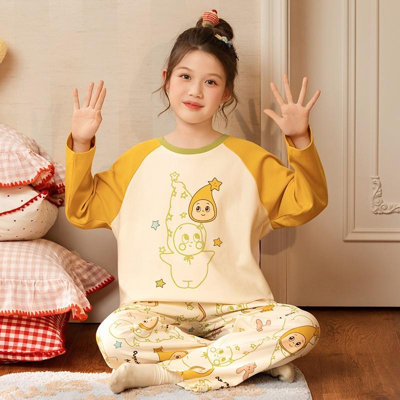 Girls Long Sleeve Cotton Pajama Set Cartoon Print Home Sleepwear Ages 8 Fall Comfortable Kids Loungewear