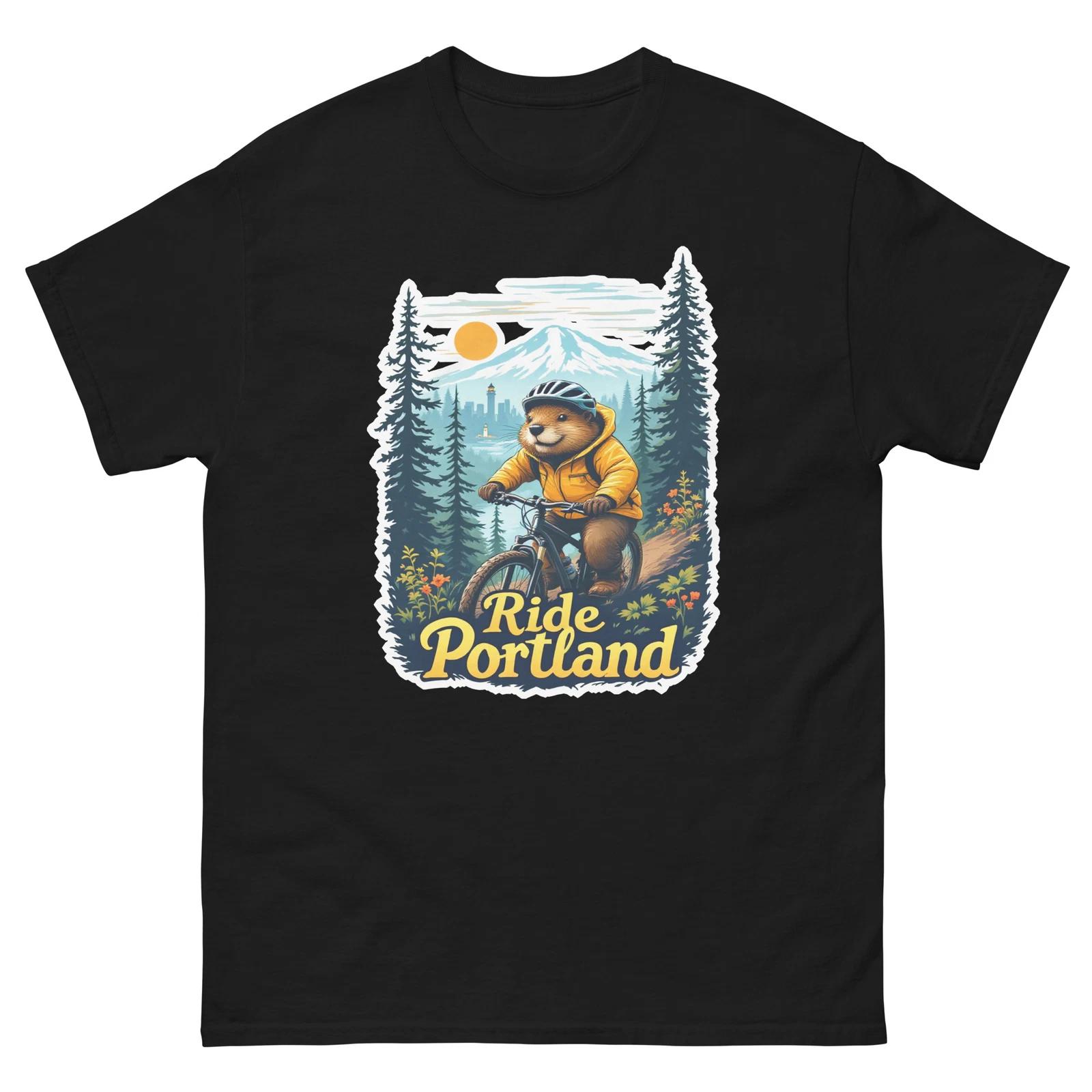 Ride Portland Beaver Fun USA Bike Cycling Animal T-Shirt 4XL