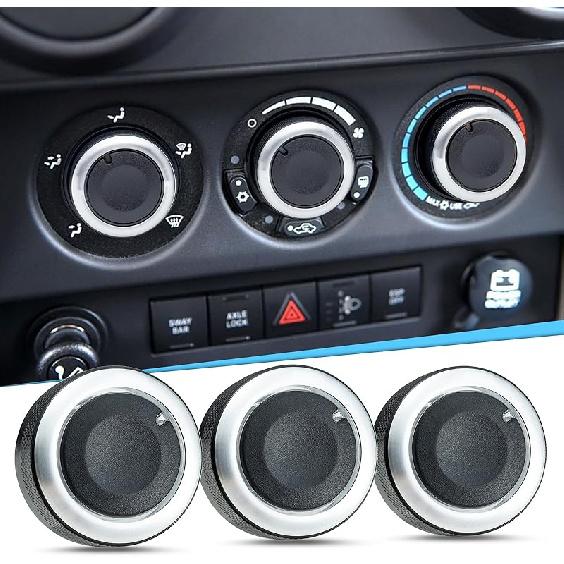 TOPTALL Stylish AC Knobs Compatible with 1999-2006 Jeep Wrangler Accessories, 3PCS A/C Climate Control Switch Button Heater Blower Temperature Fan
