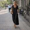 Women V Neck Short Sleeve Loose Fit Maxi Dress with Pockets Casual Summer Lightweight Long Dress for Daily Wear