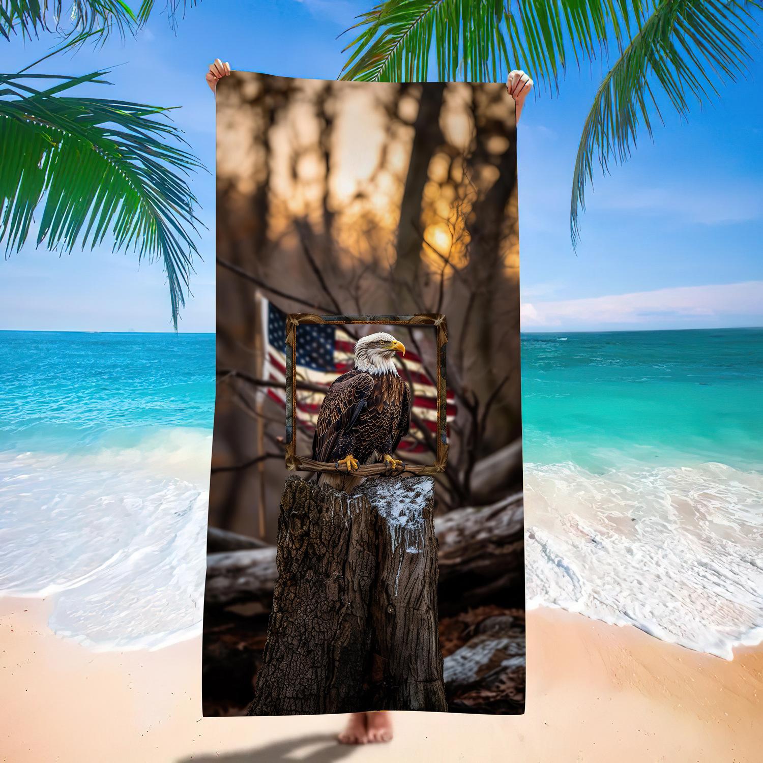 Independence Day Flag Beach Towel Retro Eagle Flag Beach Towel Digital Beach Towel 140x70 (microfiber)