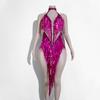 Barbiecore Y2K Pop Fuchsia Sequin Fringe Cut-out Women's Adult Bodysuit Music Festival Concert Pop Princess Drag Queen Wear