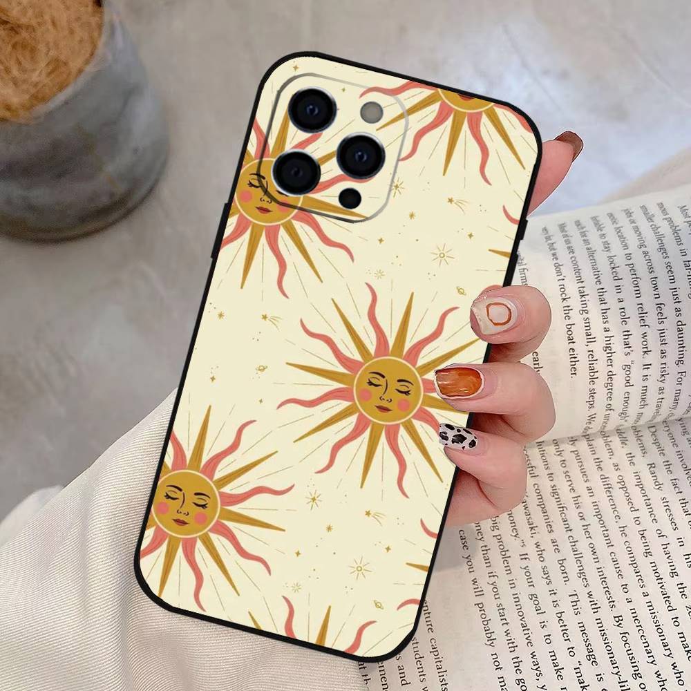 

Sun Motif Phone Case For iPhone 17,16,15,14,13,12,11 Plus,Pro Max,XS,Soft Silicone Black Cover iPhone14ProMax