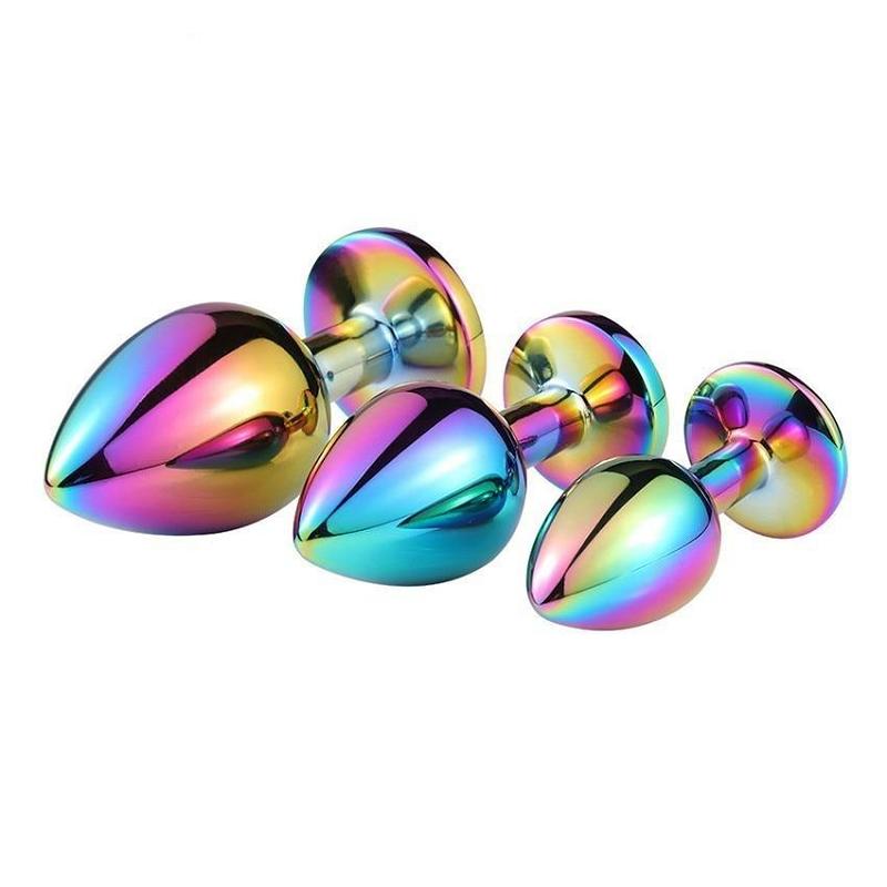 3 Sizes Stainless Steel Rainbow Anal Sex Toys Jewel Metal Butt Plug Non Vibrating Butt Plugs