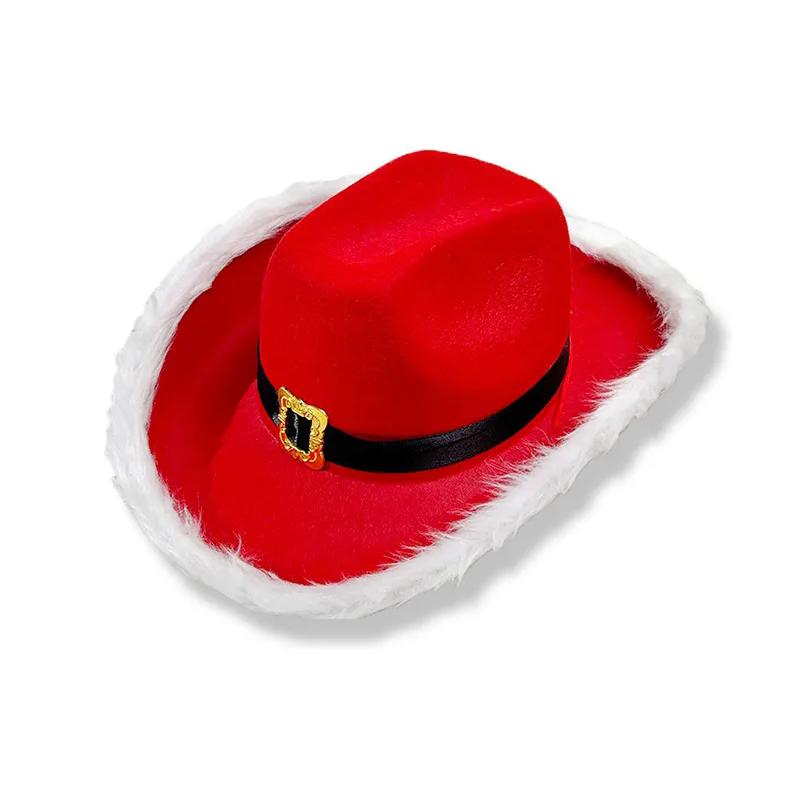 WTEMPO Christmas Red Party Hat with Windproof Rope Winter Christmas-themed Party Plush Brim Prop Hats Creative Indoor & Outdoor Activities Jazz Hats