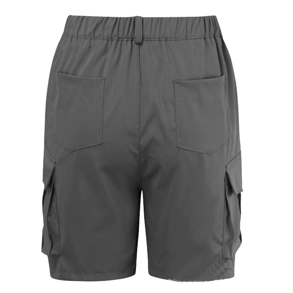 Women Casual Solid Elastic Waist Cargo Shorts with Pockets Relaxed Fit Utility Design for Everyday Wear Outdoor Activities