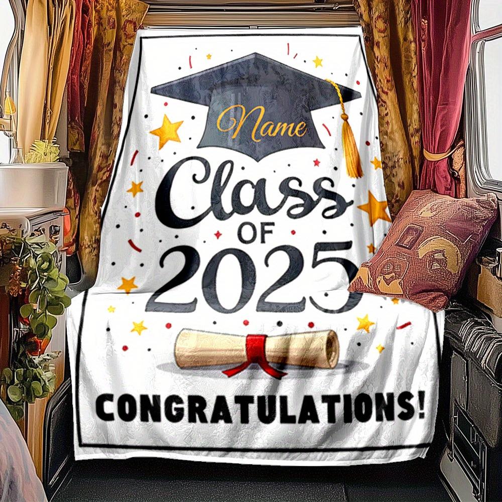 Graduation Cap And Diploma Blanket Personalized Name Soft Comfortable Stylish Blanket Car Blanket Perfect For Travel Camping Outdoor Home Suitable For