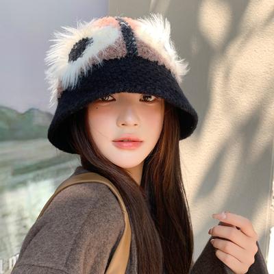 New Style National Trend Lion Dance Hat Plush Hat Women's Winter Cute Furry Knitted Wool Hat Chinese Feng Shui Bucket Hat